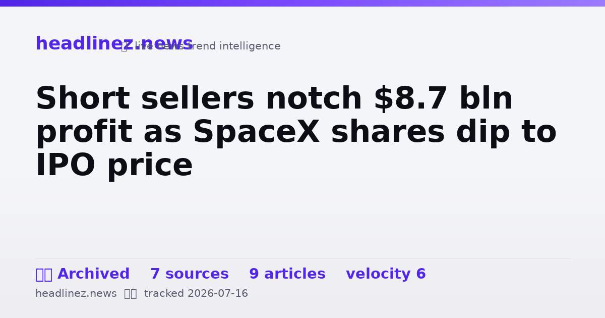 Visual summary for Short sellers notch $8.7 bln profit as SpaceX shares dip to IPO price