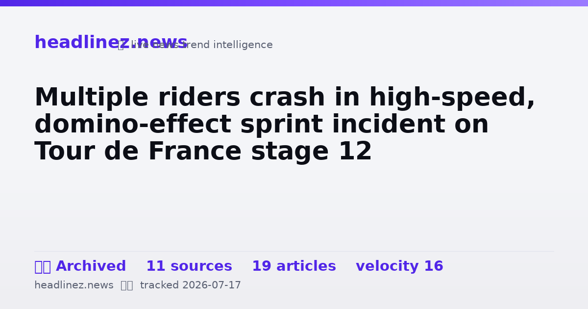 Visual summary for Multiple riders crash in high-speed, domino-effect sprint incident on Tour de France stage 12