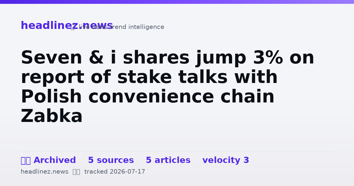 Visual summary for Seven & i shares jump 3% on report of stake talks with Polish convenience chain Zabka