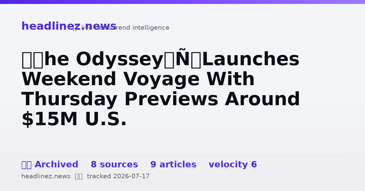 Visual summary for ‘The Odyssey’ Launches Weekend Voyage With Thursday Previews Around $15M U.S.