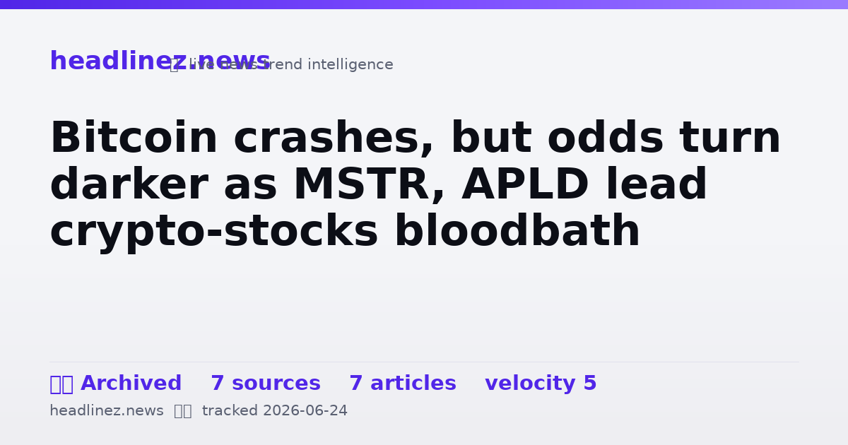 Visual summary for Bitcoin crashes, but odds turn darker as MSTR, APLD lead crypto-stocks bloodbath