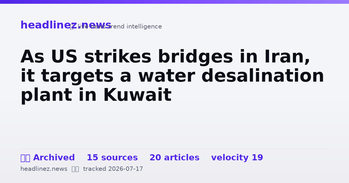 Visual summary for As US strikes bridges in Iran, it targets a water desalination plant in Kuwait