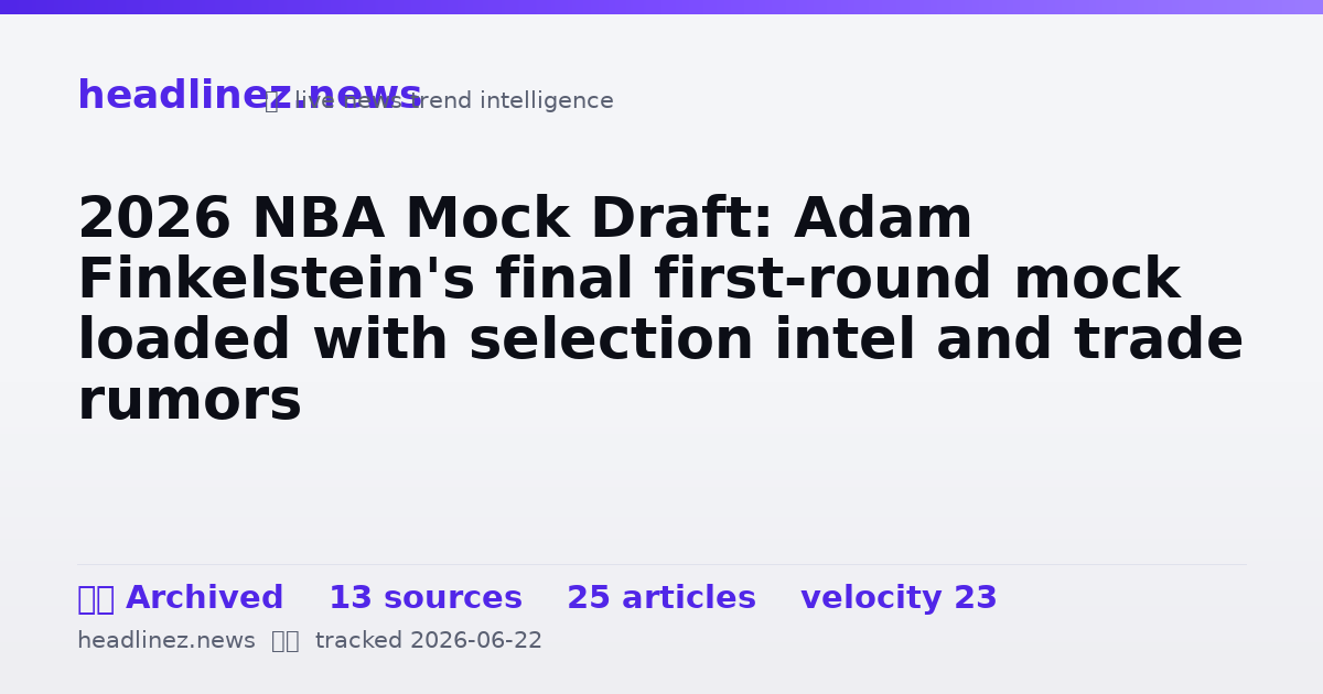 Visual summary for 2026 NBA Mock Draft: Adam Finkelstein's final first-round mock loaded with selection intel and trade rumors