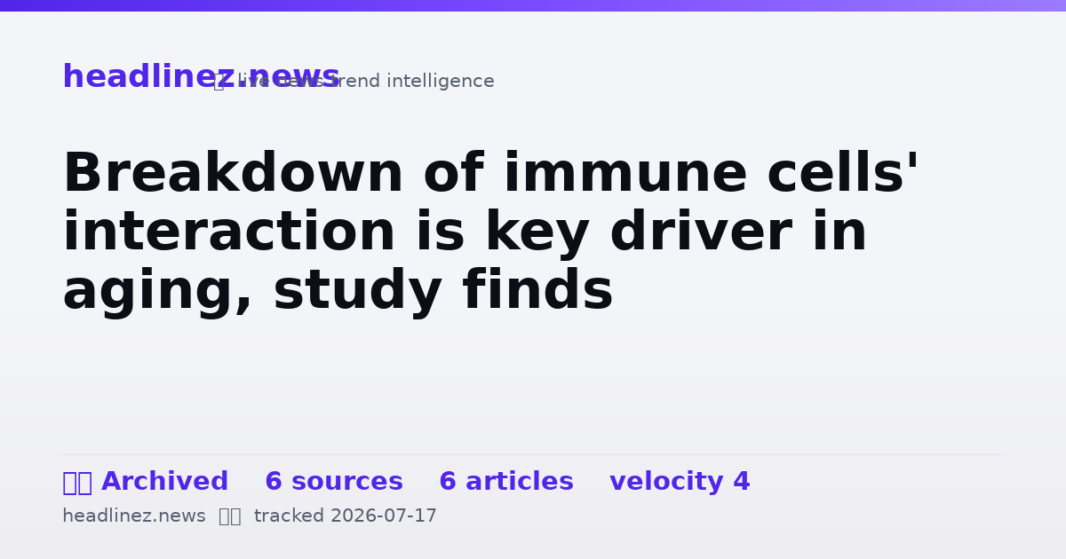 Visual summary for Breakdown of immune cells' interaction is key driver in aging, study finds