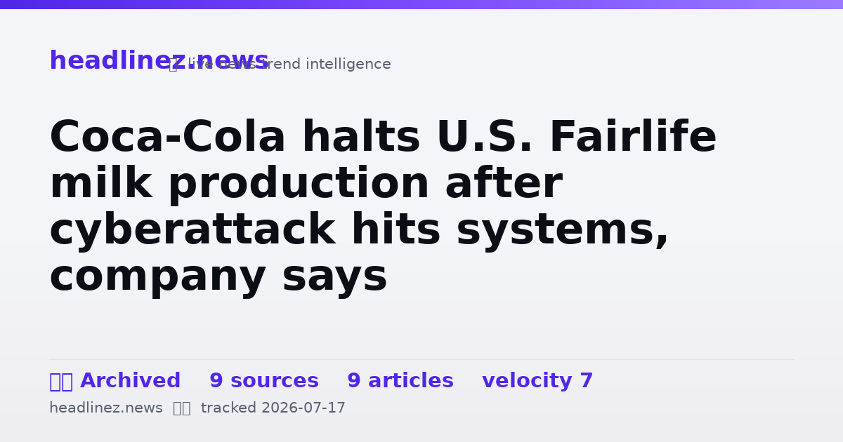 Visual summary for Coca-Cola halts U.S. Fairlife milk production after cyberattack hits systems, company says