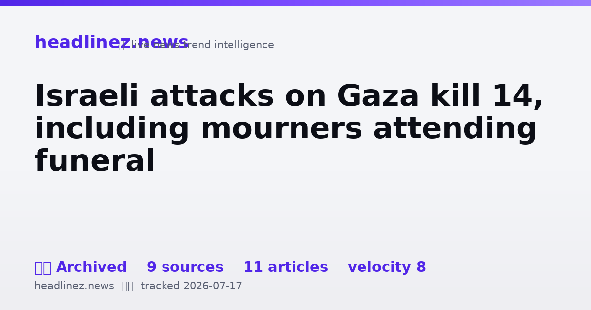 Visual summary for Israeli attacks on Gaza kill 14, including mourners attending funeral