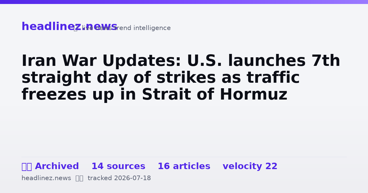 Visual summary for Iran War Updates: U.S. launches 7th straight day of strikes as traffic freezes up in Strait of Hormuz