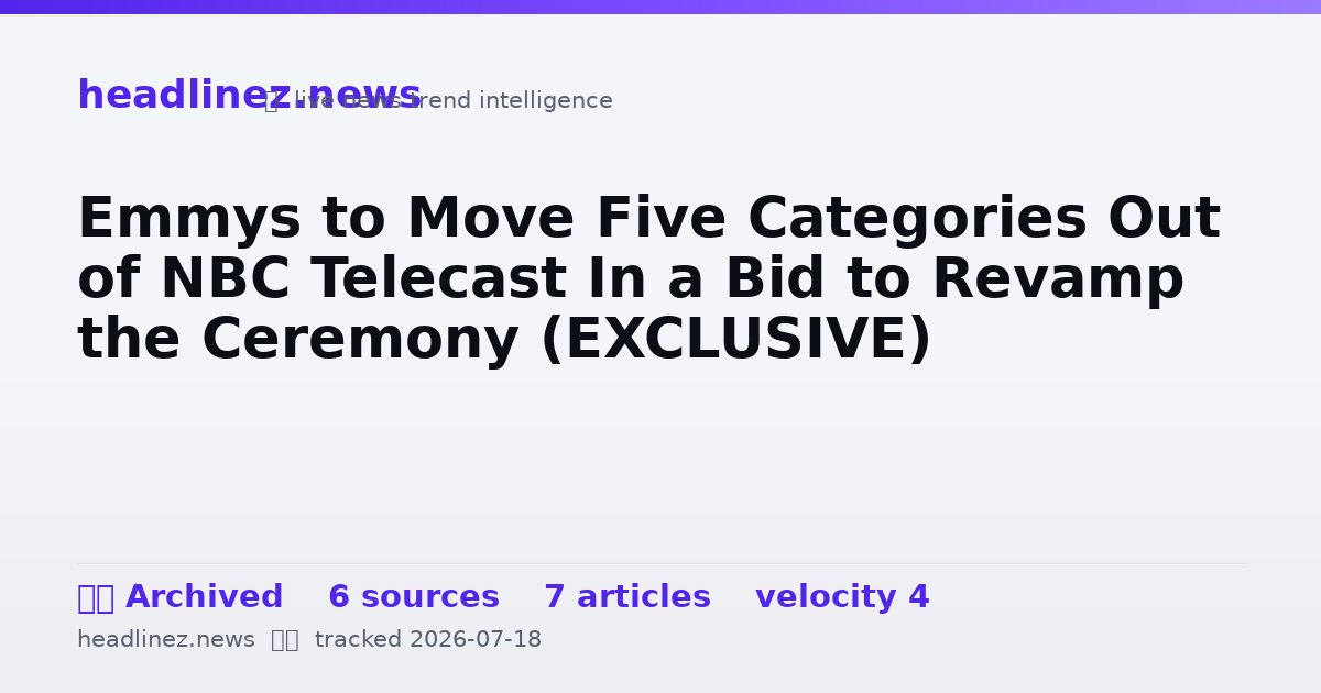 Visual summary for Emmys to Move Five Categories Out of NBC Telecast In a Bid to Revamp the Ceremony (EXCLUSIVE)