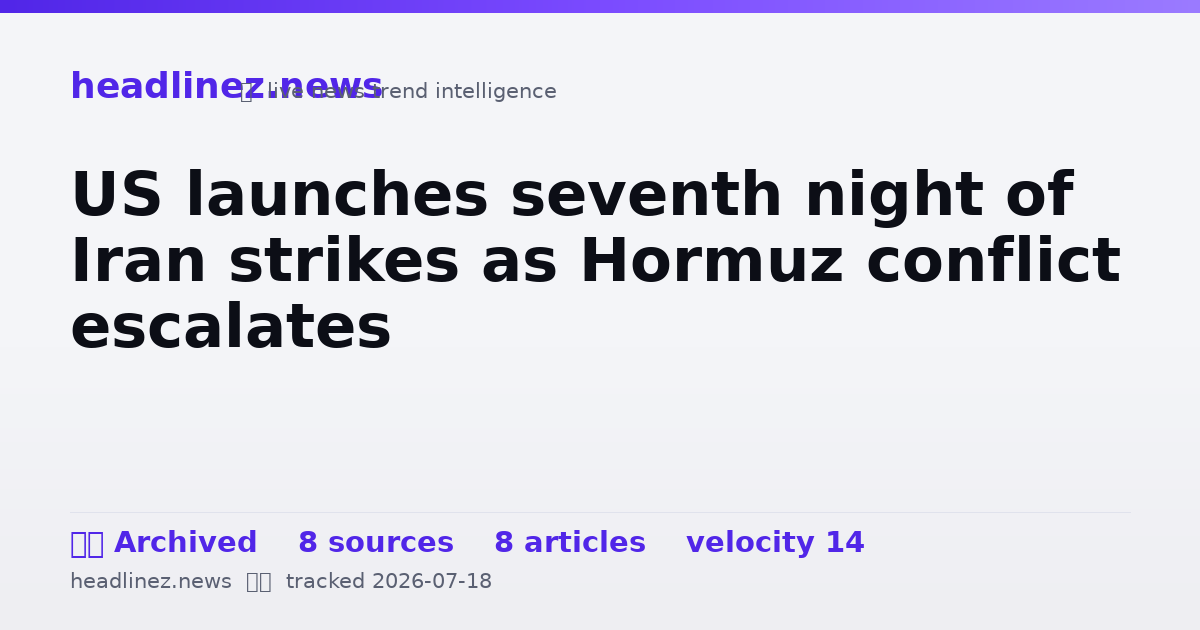 Visual summary for US launches seventh night of Iran strikes as Hormuz conflict escalates