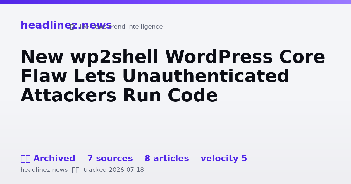 Visual summary for New wp2shell WordPress Core Flaw Lets Unauthenticated Attackers Run Code