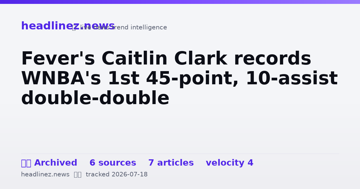 Visual summary for Fever's Caitlin Clark records WNBA's 1st 45-point, 10-assist double-double