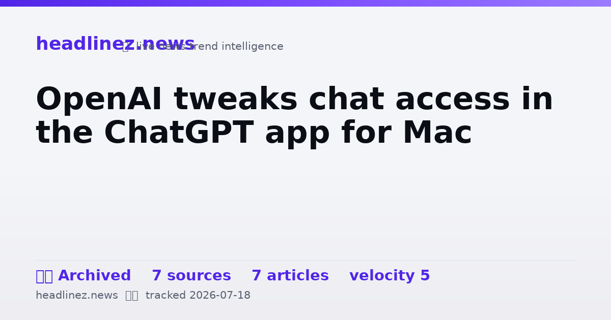 Visual summary for OpenAI tweaks chat access in the ChatGPT app for Mac