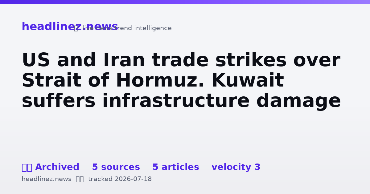 Visual summary for US and Iran trade strikes over Strait of Hormuz. Kuwait suffers infrastructure damage