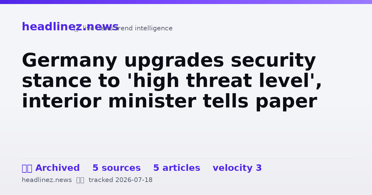 Visual summary for Germany upgrades security stance to 'high threat level', interior minister tells paper