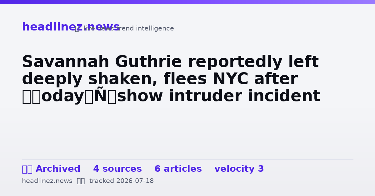 Visual summary for Savannah Guthrie reportedly left deeply shaken, flees NYC after ‘Today’ show intruder incident