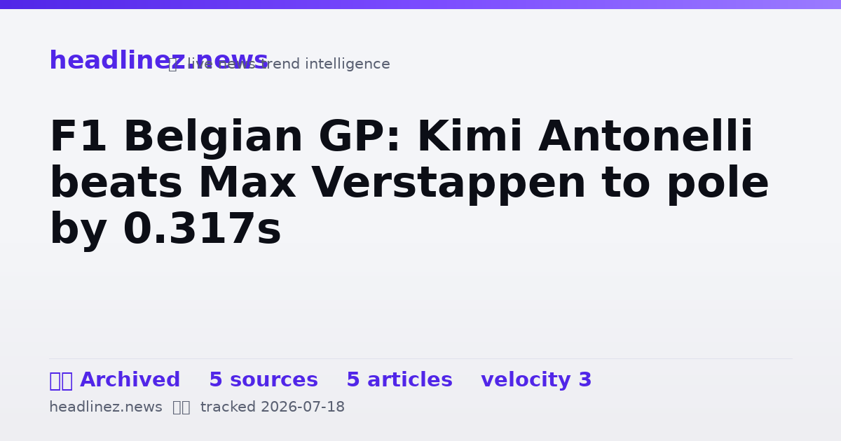 Visual summary for F1 Belgian GP: Kimi Antonelli beats Max Verstappen to pole by 0.317s