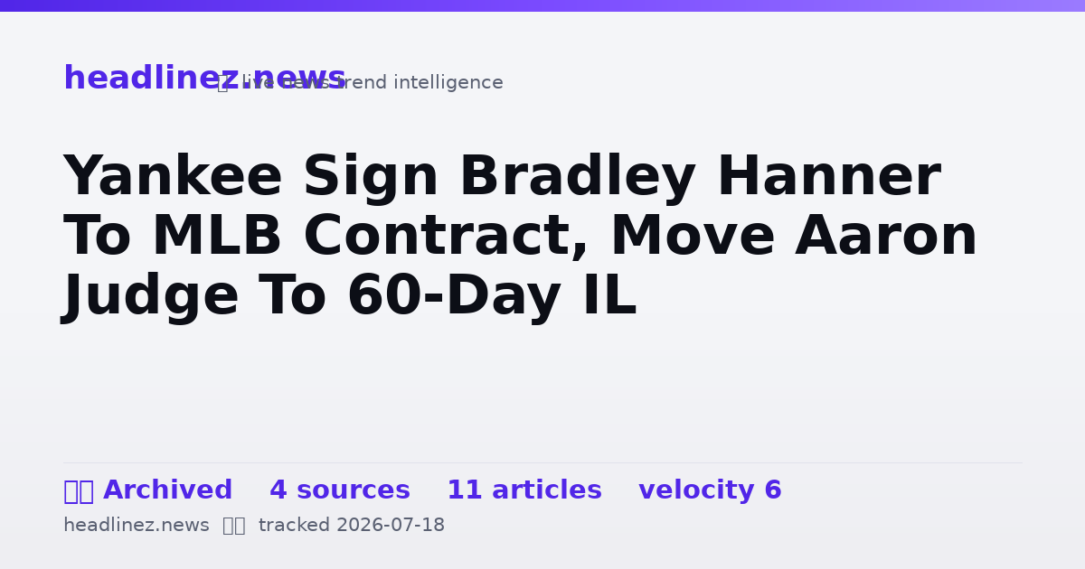 Visual summary for Yankee Sign Bradley Hanner To MLB Contract, Move Aaron Judge To 60-Day IL