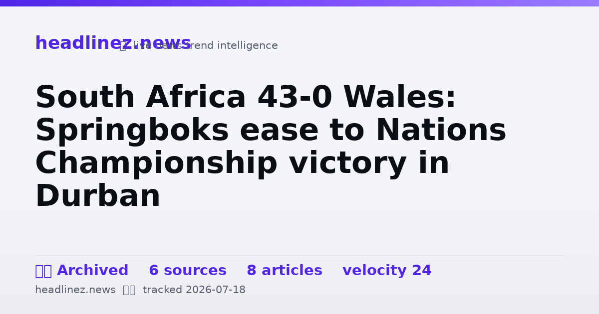 Visual summary for South Africa 43-0 Wales: Springboks ease to Nations Championship victory in Durban