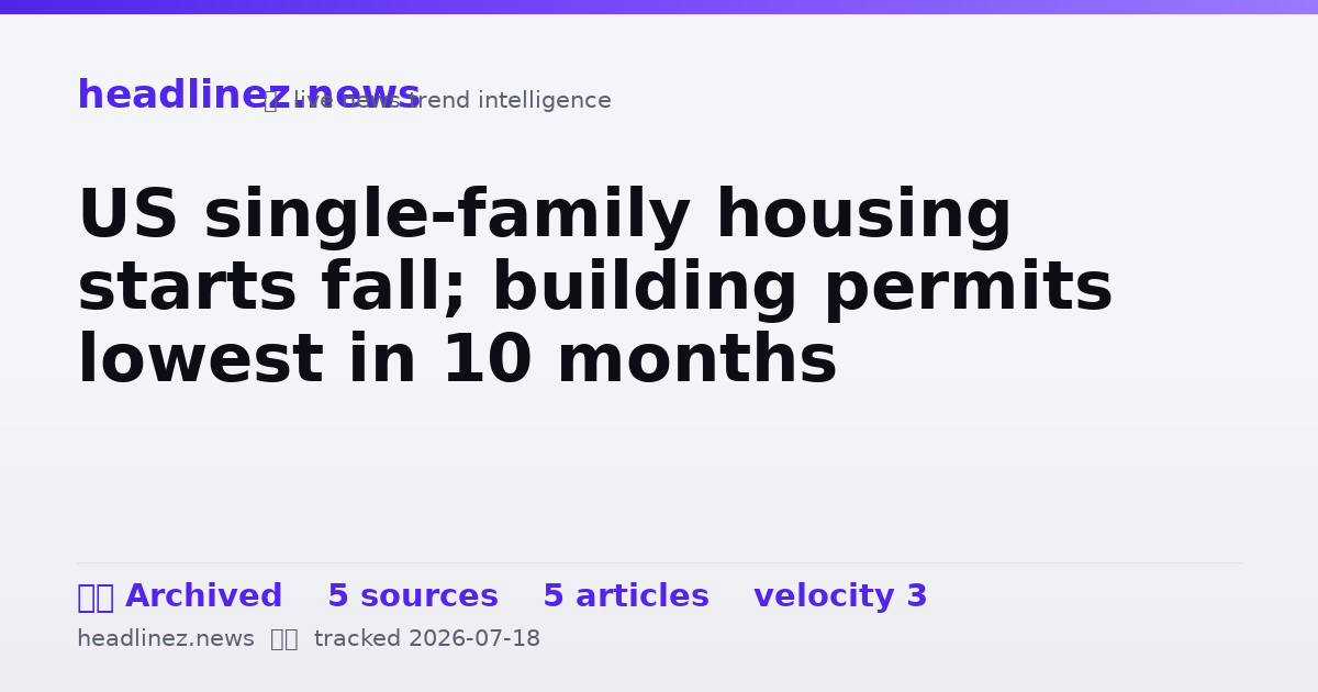 Visual summary for US single-family housing starts fall; building permits lowest in 10 months