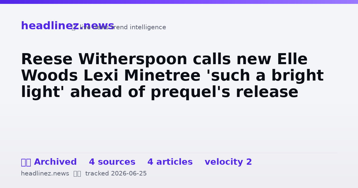 Visual summary for Reese Witherspoon calls new Elle Woods Lexi Minetree 'such a bright light' ahead of prequel's release