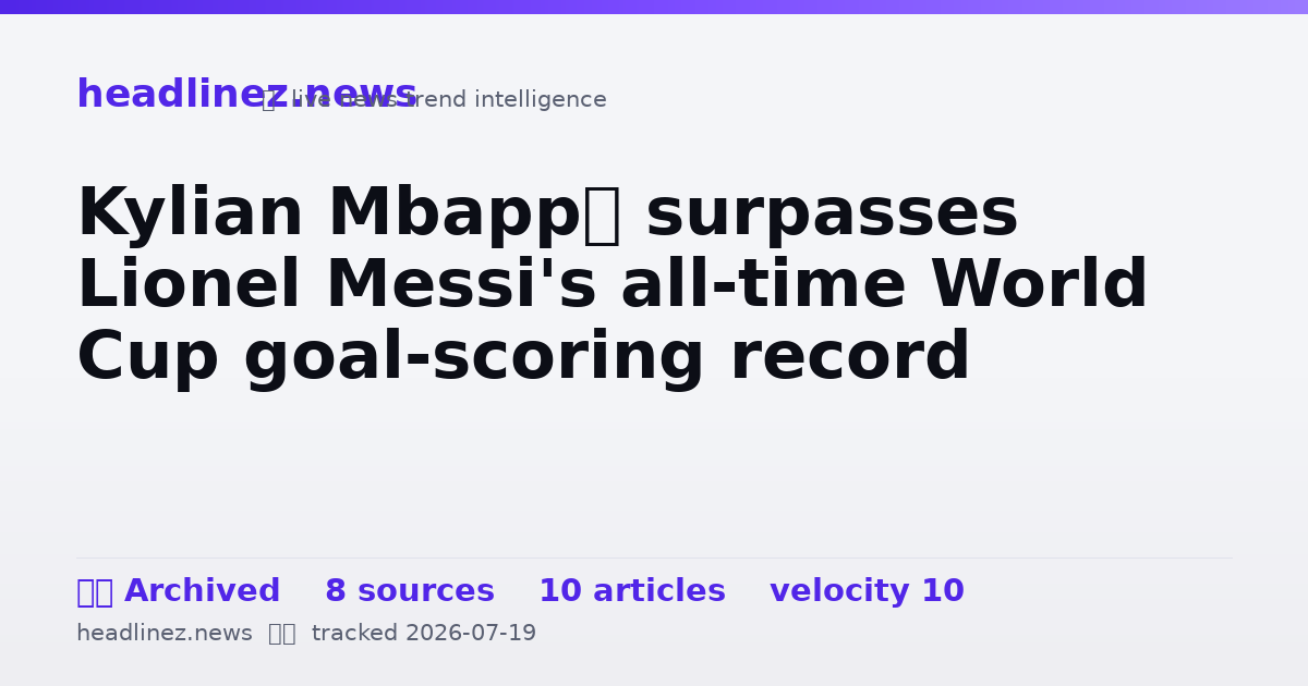 Visual summary for Kylian Mbappé surpasses Lionel Messi's all-time World Cup goal-scoring record