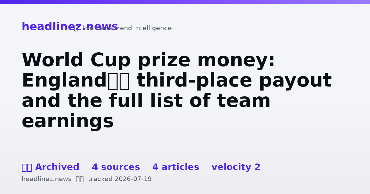 Visual summary for World Cup prize money: England’s third-place payout and the full list of team earnings
