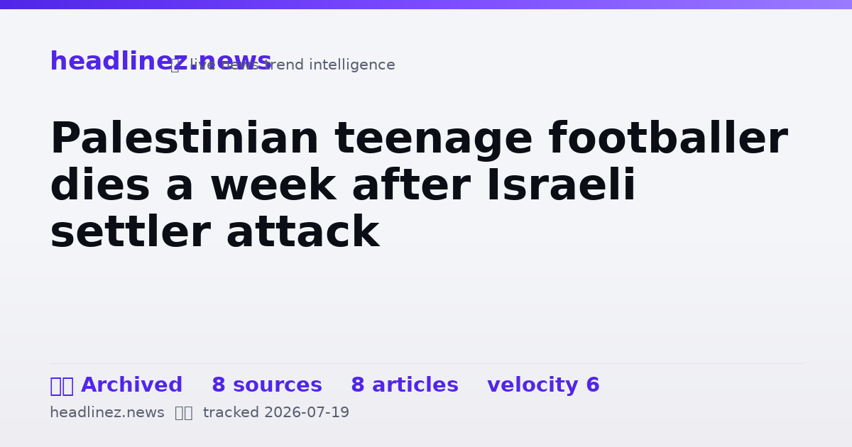 Visual summary for Palestinian teenage footballer dies a week after Israeli settler attack