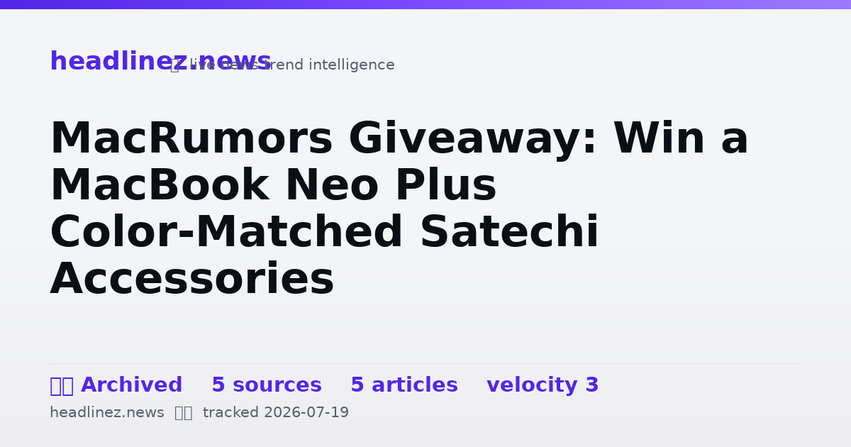 Visual summary for MacRumors Giveaway: Win a MacBook Neo Plus Color-Matched Satechi Accessories
