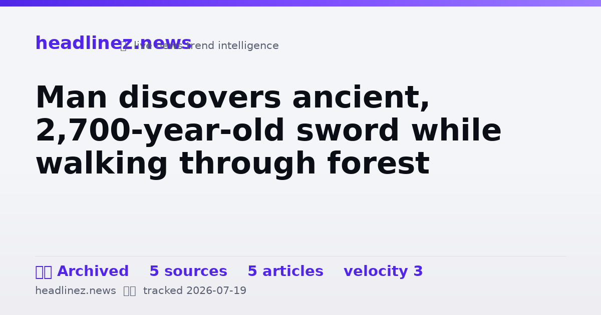 Visual summary for Man discovers ancient, 2,700-year-old sword while walking through forest