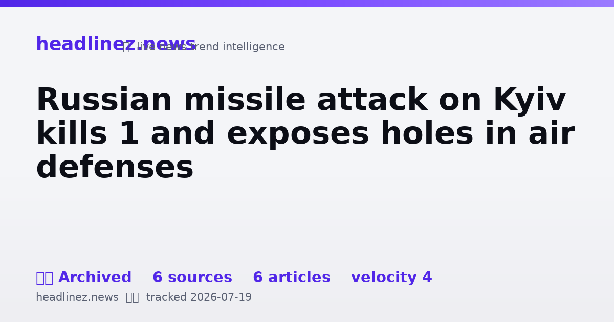 Visual summary for Russian missile attack on Kyiv kills 1 and exposes holes in air defenses