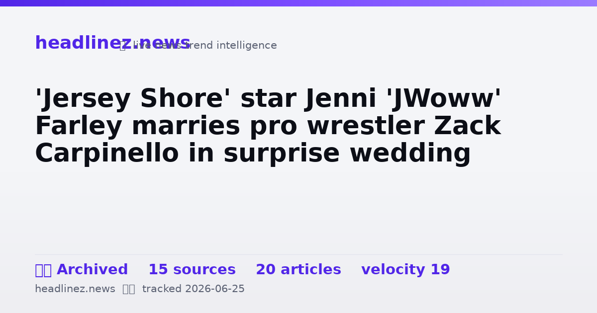 Visual summary for 'Jersey Shore' star Jenni 'JWoww' Farley marries pro wrestler Zack Carpinello in surprise wedding