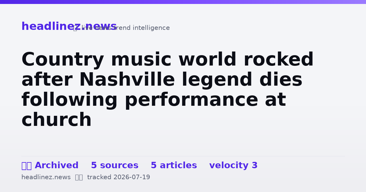 Visual summary for Country music world rocked after Nashville legend dies following performance at church