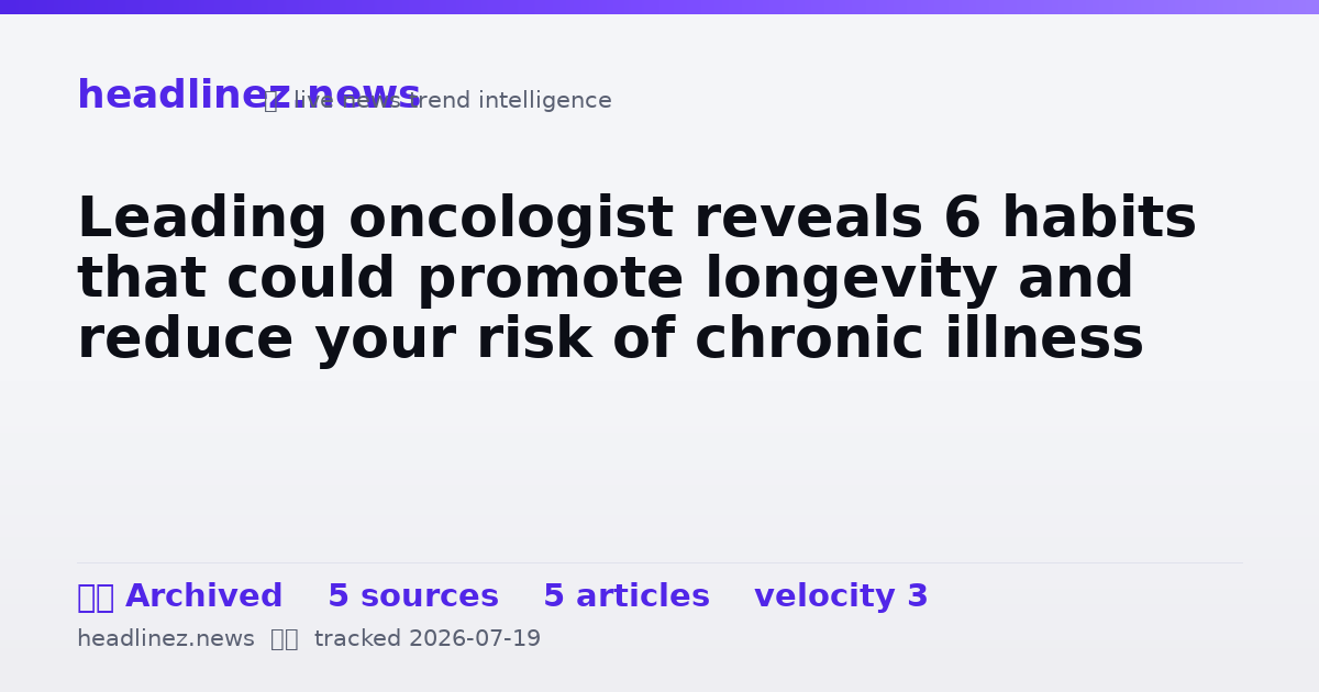 Visual summary for Leading oncologist reveals 6 habits that could promote longevity and reduce your risk of chronic illness