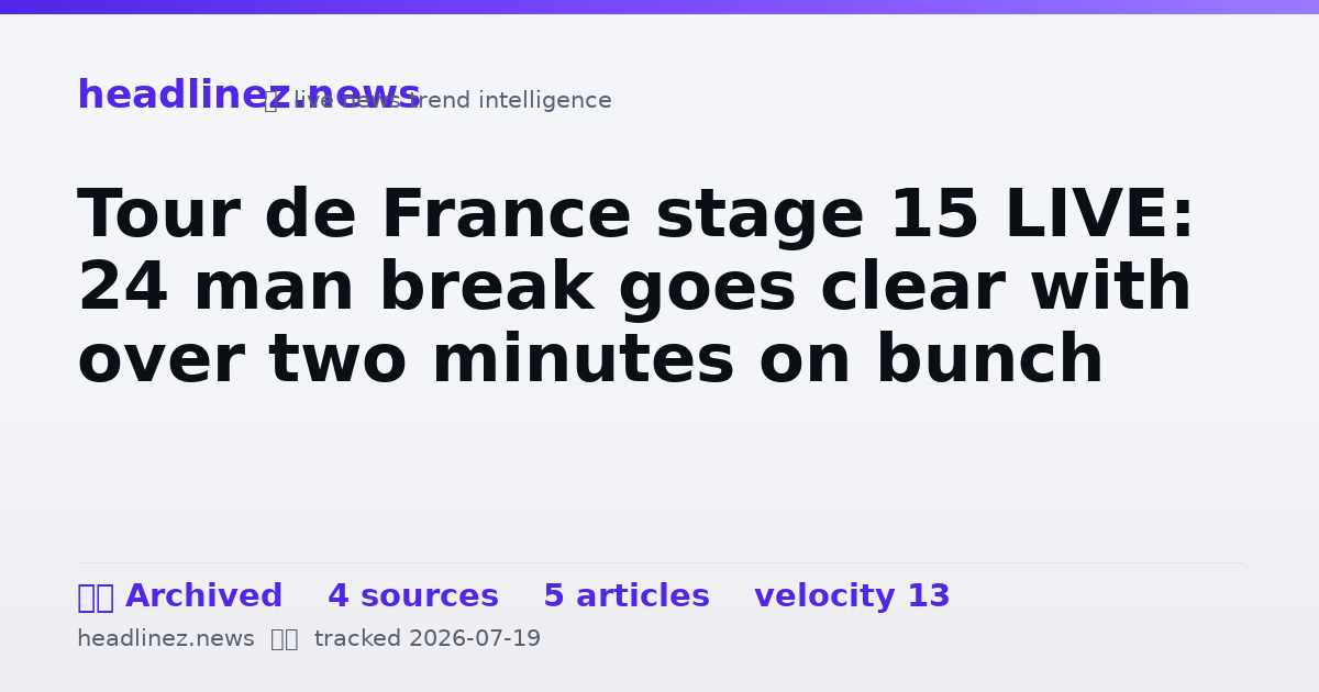 Visual summary for Tour de France stage 15 LIVE: 24 man break goes clear with over two minutes on bunch