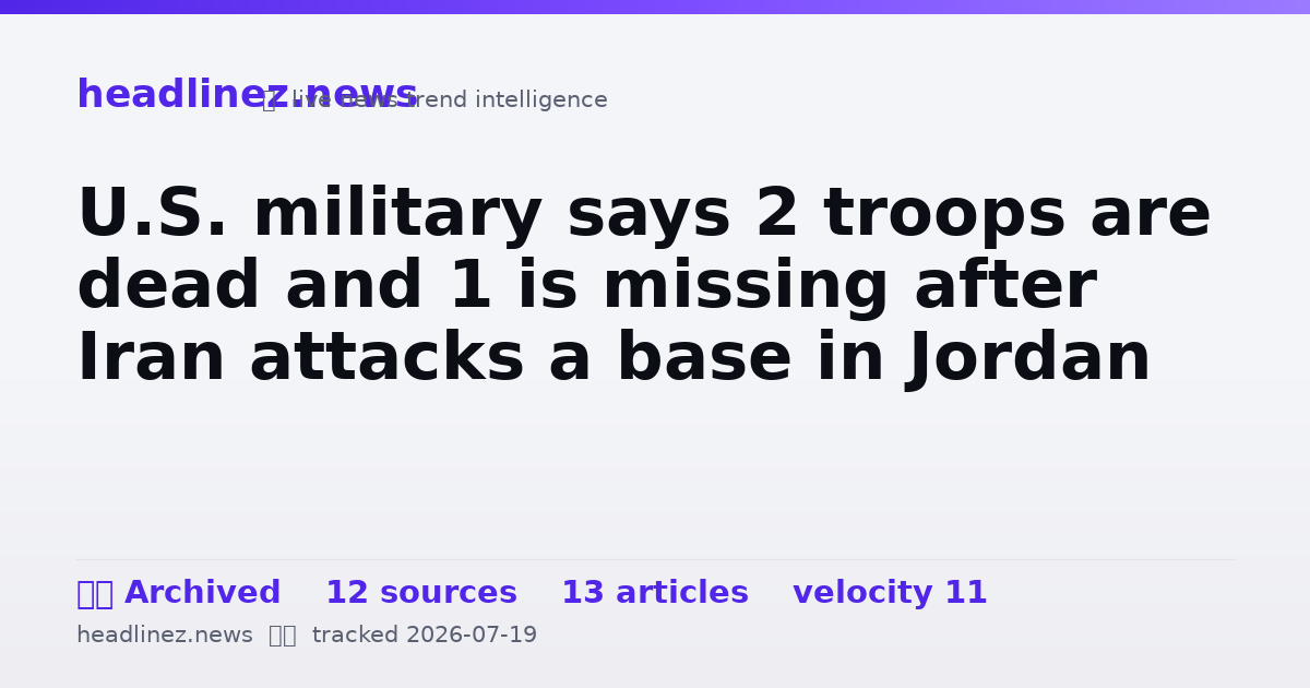 Visual summary for U.S. military says 2 troops are dead and 1 is missing after Iran attacks a base in Jordan