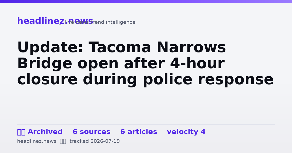 Visual summary for Update: Tacoma Narrows Bridge open after 4-hour closure during police response