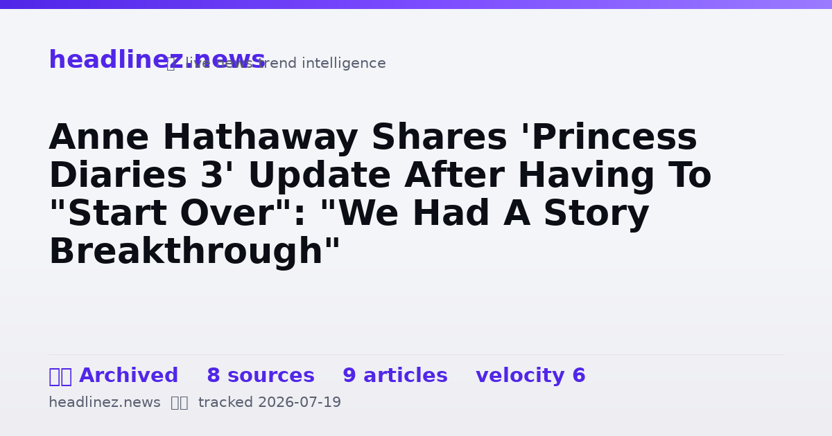 Visual summary for Anne Hathaway Shares 'Princess Diaries 3' Update After Having To "Start Over": "We Had A Story Breakthrough"