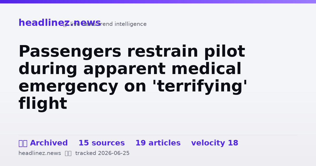 Visual summary for Passengers restrain pilot during apparent medical emergency on 'terrifying' flight