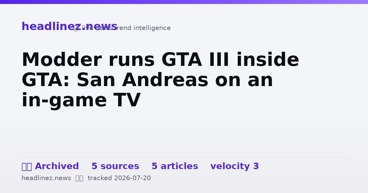 Visual summary for Modder runs GTA III inside GTA: San Andreas on an in-game TV