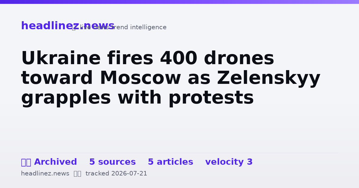 Visual summary for Ukraine fires 400 drones toward Moscow as Zelenskyy grapples with protests