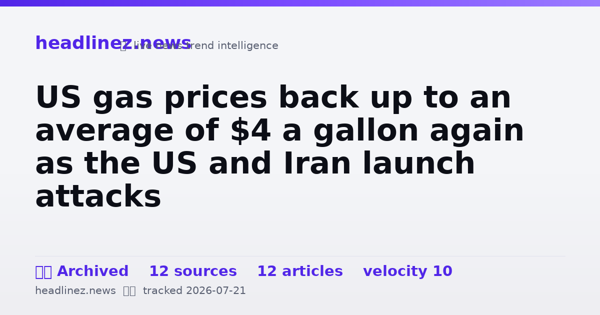 Visual summary for US gas prices back up to an average of $4 a gallon again as the US and Iran launch attacks