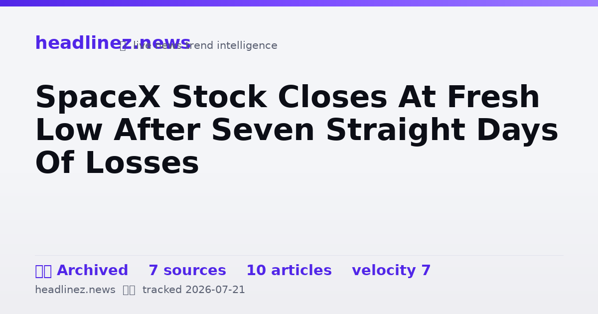 Visual summary for SpaceX Stock Closes At Fresh Low After Seven Straight Days Of Losses