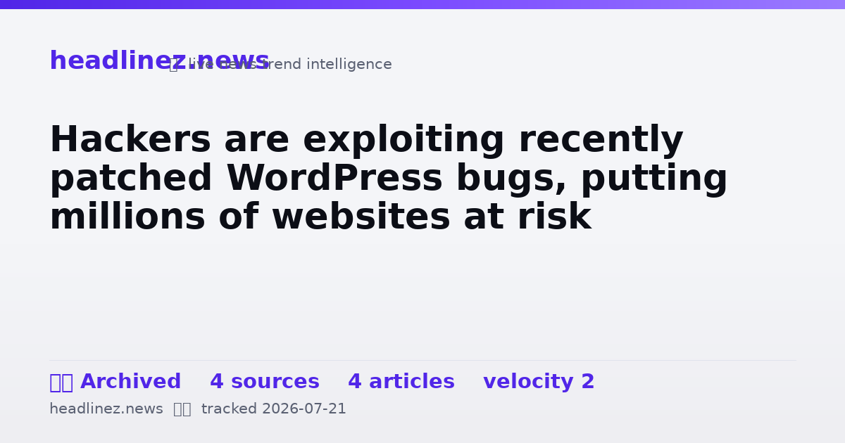 Visual summary for Hackers are exploiting recently patched WordPress bugs, putting millions of websites at risk