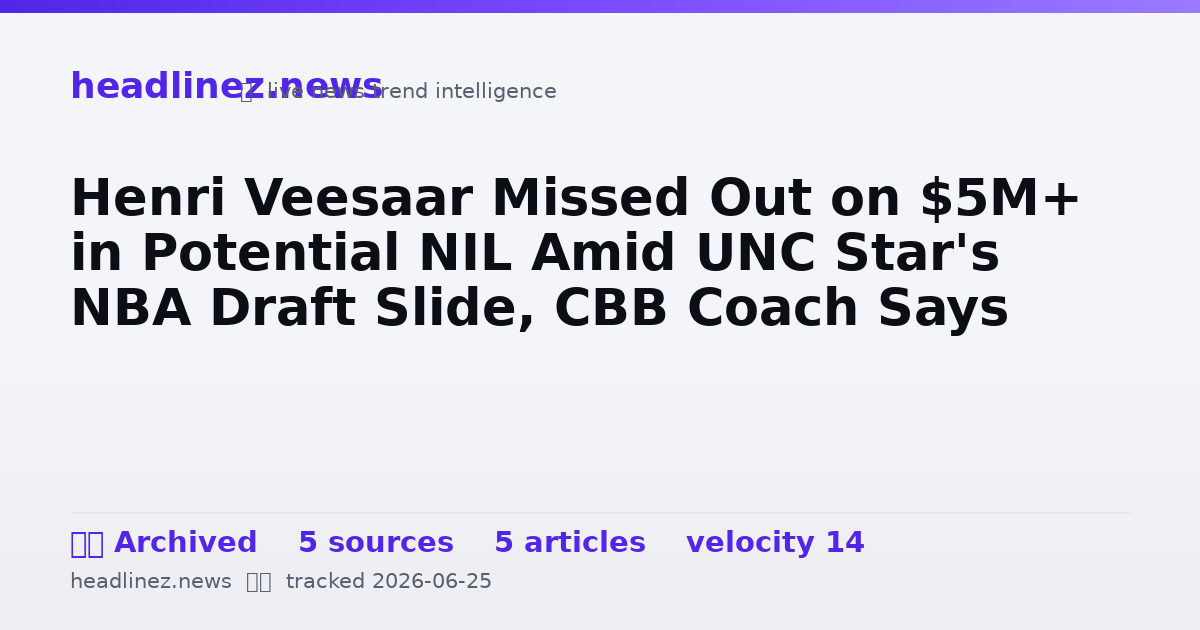 Visual summary for Henri Veesaar Missed Out on $5M+ in Potential NIL Amid UNC Star's NBA Draft Slide, CBB Coach Says