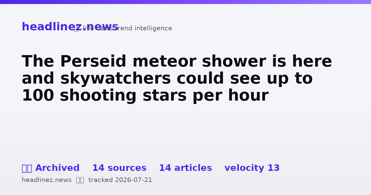 Visual summary for The Perseid meteor shower is here and skywatchers could see up to 100 shooting stars per hour