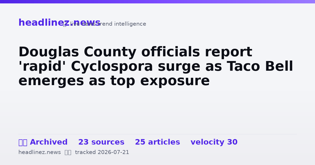 Visual summary for Douglas County officials report 'rapid' Cyclospora surge as Taco Bell emerges as top exposure