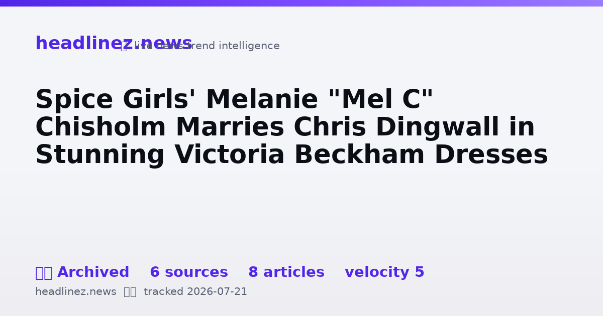 Visual summary for Spice Girls' Melanie "Mel C" Chisholm Marries Chris Dingwall in Stunning Victoria Beckham Dresses