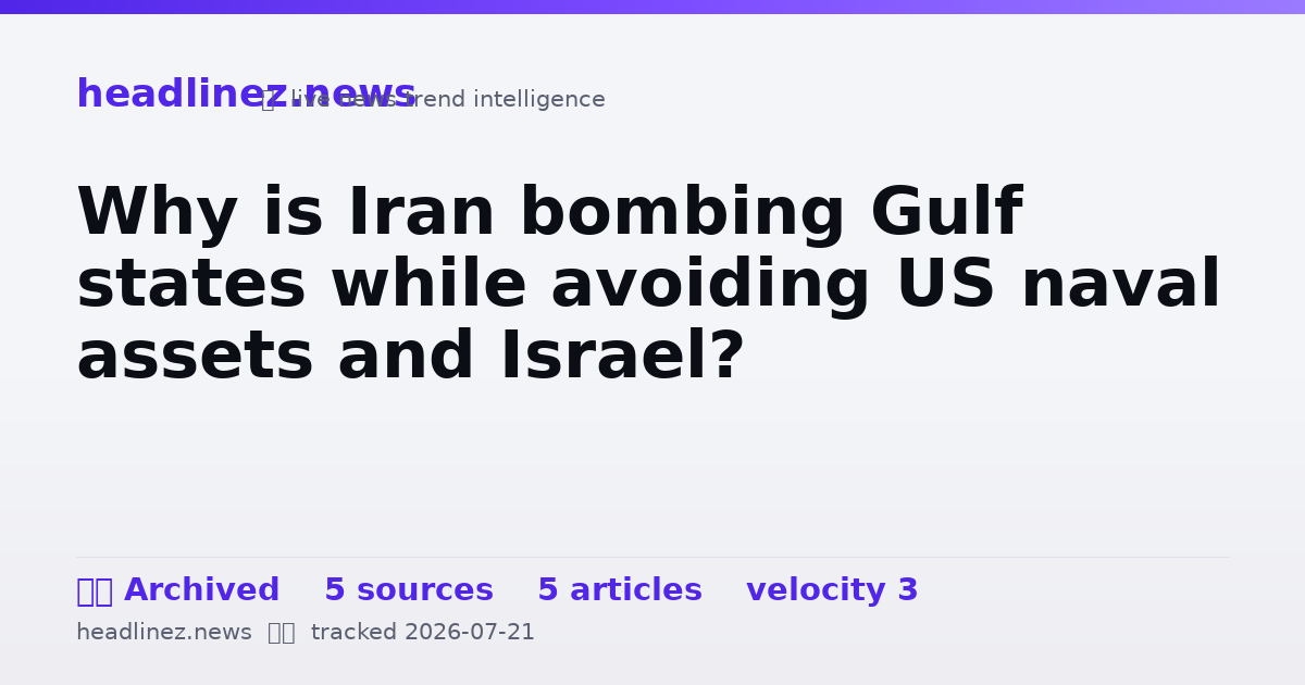 Visual summary for Why is Iran bombing Gulf states while avoiding US naval assets and Israel?