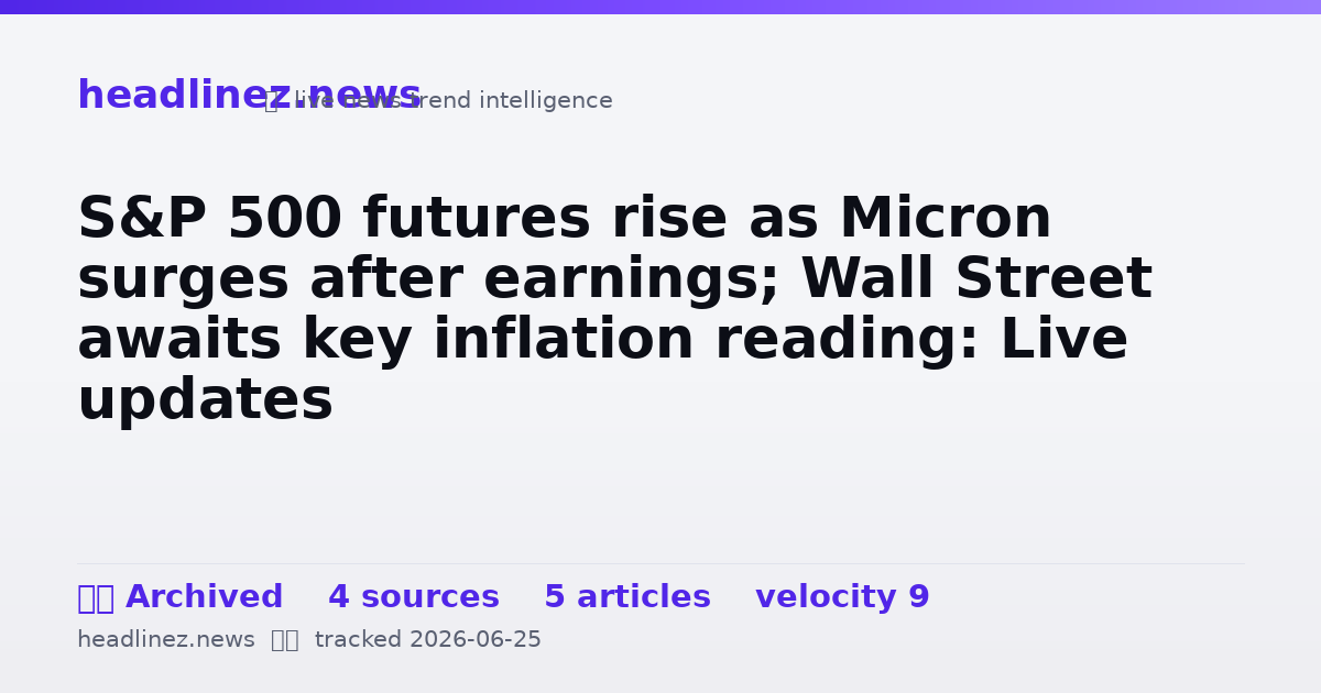Visual summary for S&P 500 futures rise as Micron surges after earnings; Wall Street awaits key inflation reading: Live updates