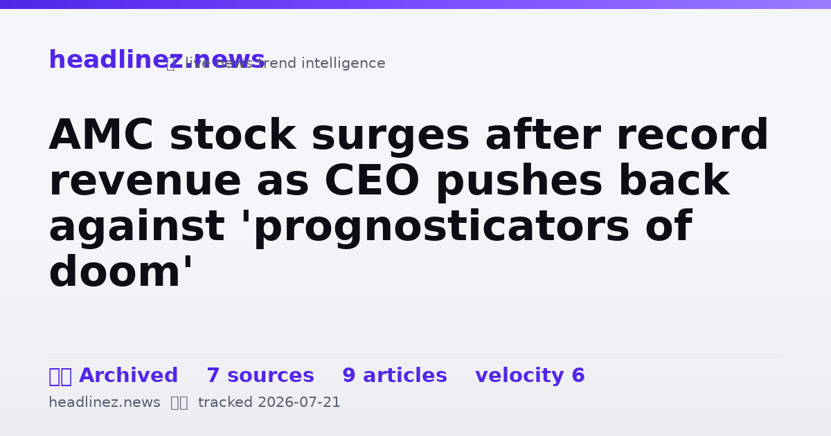Visual summary for AMC stock surges after record revenue as CEO pushes back against 'prognosticators of doom'